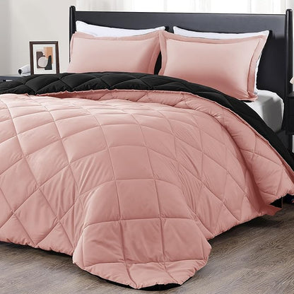 downluxe King Size Comforter Set - Pink and Black King Comforter, Soft Bedding Sets for All Seasons -3 Pieces - 1 Comforter (104"x92") and 2 Pillow Shams(20"x36")