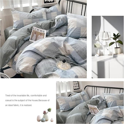 mixinni King Comforter Set Soft Aesthetic Blue Geometric Checkered Plaid Printed Bedding Comforter for Men Boys, 1 Soft Microfiber Reversible Comforter with 2 Pillowcases for All Seasons