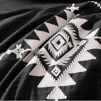 MaiRêve Embroidery Comforter Set, Boho Farmhouse Western Bedding Set, All Season Bed in A Bag Comforter Set with Sheets, Pillowcases & Shams, Black Full 7 Pieces