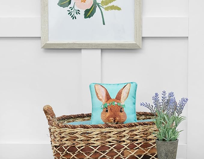 C&F Home Clover Crown Wreath Easter Bunny Rabbit Cotton Blend Small Petite Mini Printed Accent Pillow 8" x 8" Spring Springtime Home Living Room Sofa Couch Chair Bed Bedroom Decor Decoration 8" x 8"
