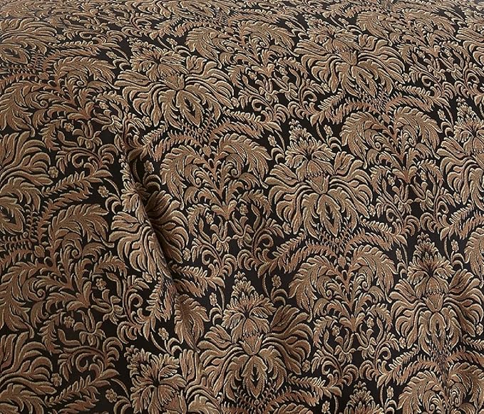 Chezmoi Collection 7-Piece Black/Gold Diamond Floral Medallion Jacquard Woven Comforter Set, Oversized King