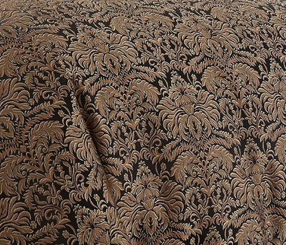 Chezmoi Collection 7-Piece Black/Gold Diamond Floral Medallion Jacquard Woven Comforter Set, Oversized King
