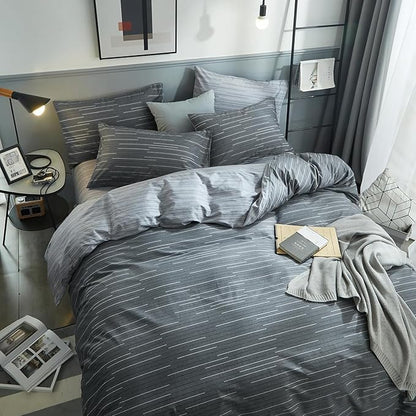 mixinni Full Size Comforter Set for Teen Modern Geometric Boys Grey Striped Printed Comforter Set Men Boys for All Season, 1 Soft Fluffy Comforter and Two Pillowcases-Full Size
