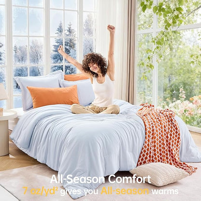 MUXHOMO King Size Comforter Set, All Season Ultra Soft Down Alternative Bedding - 3 Piece Lightweight Bed Set Includes 1 Comforter (104"x90") and 2 Pillow Shams (20"x36"), Light Blue