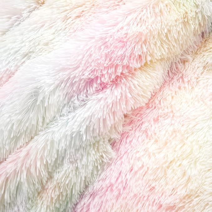 Lush Decor Emma Cozy Ultra Soft Rainbow Faux Fur Comforter 3 Piece Set Full/Queen Rainbow - Cute Bedding Set Queen Comforter - Kids Bedroom Decor