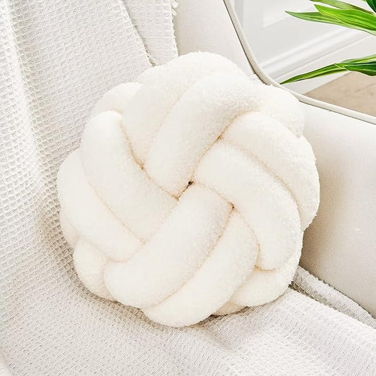 Uvvyui Knot Pillow Ball, Soft Ivory Home Decor Knotted Pillows, Handmade Round Plush Throw Pillow, Aesthetic & Cute Large Decorative Pillows for Bed, Floor, Couch, Bedroom Home Decor 8 inches
