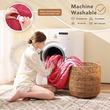 Homemate Heated Blanket Electric Throw - 50"x60" Heating Blanket Throw 1/2/4/6/8 Hours Auto-Off 10 Heat Levels Over-Heat Protection Soft Flannel Sherpa ETL Certification