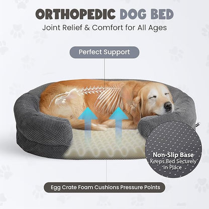 Bolster Dog Bed, Extra Thick 4.7 Inch Large Orthopedic Dog Bed with Memory Foam, Pet Couch Bed with Supportive Structure, Removable Washable Cover, Durable and Stylish Dog Bed for Large Dogs