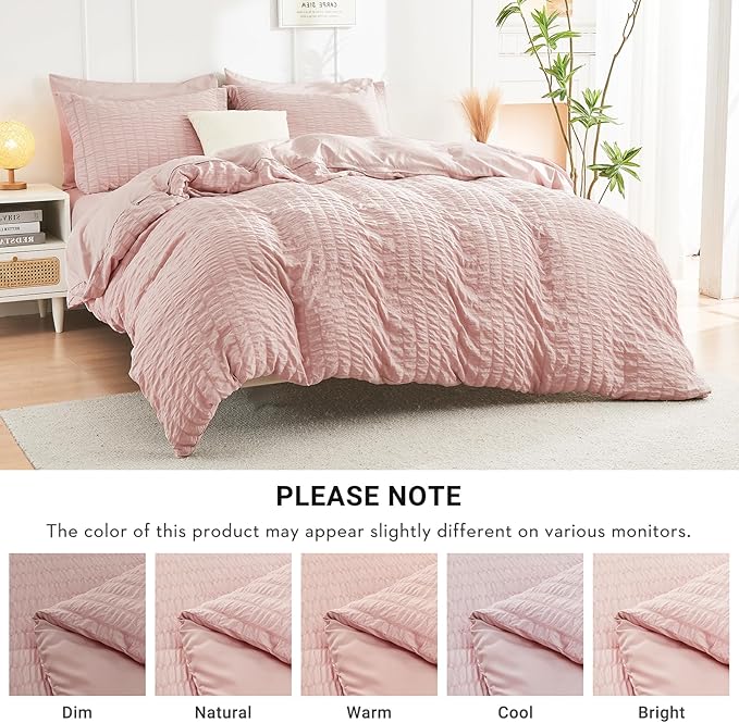 HYMOKEGE Rose Gold Full Size Comforter Sets Seersucker 7 Pieces, All Season Luxury Bed in a Bag for Bedroom, Bedding Set with Comforters, Sheets, Pillowcases & Shams