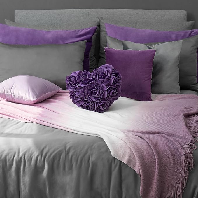 JWH Valentine's Day Throw Pillow Covers Decorative Flower Accent Pillow Cases Heart Shaped Cushion for Couch Living Room Bed Chair 14 x 16 Inches Purple