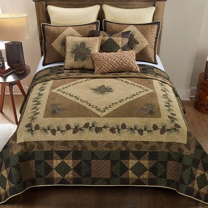 Donna Sharp Throw Pillow - Antique Pine Lodge Decorative Throw Pillow with Sawtooth Patchwork Pattern - Square