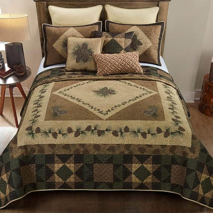 Donna Sharp Throw Pillow - Antique Pine Lodge Decorative Throw Pillow with Sawtooth Patchwork Pattern - Square