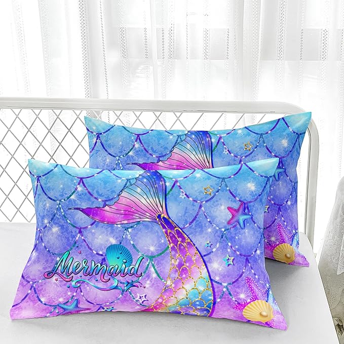 Colorful Mermaid Tail Comforter Sets King，Bedding Sets for Kids,Kids Fish Scales Comforter Sets All Season 1 Comforter and 2 Pillowcases