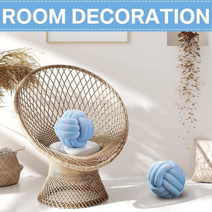 Namalu 2 Pieces Knot Ball Pillows Round Plush Aesthetic Cushion Pillows Soft Stress Relieving Cute Decorative Knotted Pillows for Kids Bed Sofa Bedroom Decor (Sky Blue, 7.87 Inches)