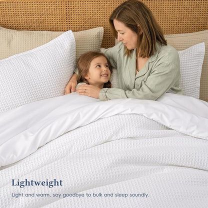 David's Home Waffle Weave Comforter Set 2PCS Twin Size, Soft Breathable Lightweight Cozy Skin-Friendly Warm for All Season, Elegant Aesthetic Home Decor Bedding Set with Pillow Shams, White