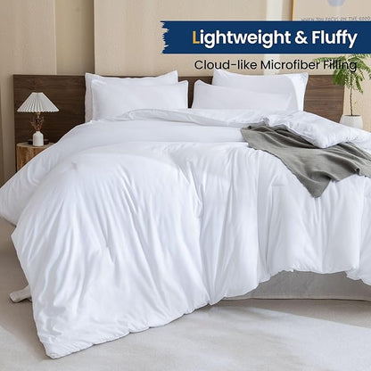 Paxrac Classic Pure White California King Comforter, 3 Pieces Oversized King Comforter Set, Lightweight Solid Bedding Set, All Seasons Soft Cal King Comforter Set (104x96In Comforter & 2 Pillowcases)