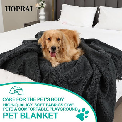 Waterproof Pet Blanket for Medium Large Dogs Washable Fluffy Thick Jacquard Shag Fleece Warm Sherpa Pet Blanket Cats Puppy Couch Protection (Gray XXL85*85inches)