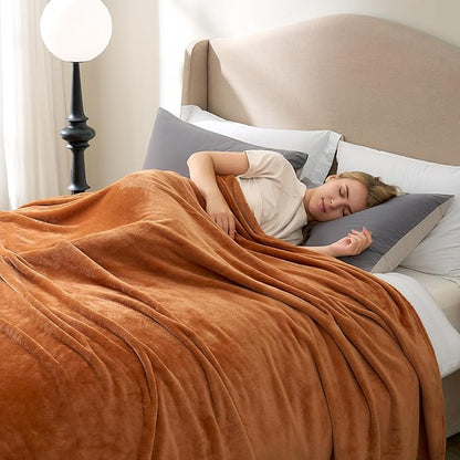 Hansleep Fleece Pumpkin Orange Full Blanket, Super Soft Flannel Fuzzy Plush Cozy Blanket for All Seasons, Pumpkin Orange, Full 84x90 Inches