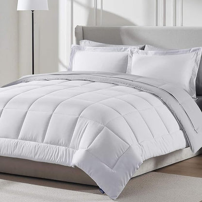 Nestl 7 Piece King Comforter Set – White Reversible Bed in a Bag – Complete King Size Bedding Set with Sheets, Pillowcases and Shams