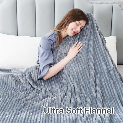 Electric Heated Blanket Full Size 72"x84",Fast Heating Throw, Soft Striped Flannel for Bed & Couch, 1-12 Hours Auto Off & 12 Heating Levels, Machine Washable, Gifts for Family-Light Gray