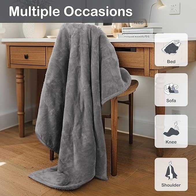 Electric Heated Blanket Full Size 72"x84",Fast Heating Throw, Soft Plush Microplush for Bed & Couch, 10 Hours Auto Off & 5 Heating Levels, Machine Washable, Gifts for Grandma & Family-Light Gray