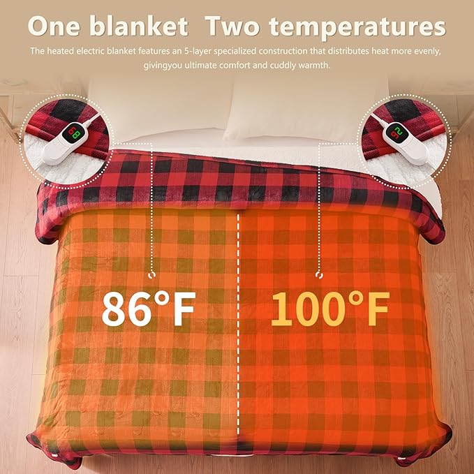 Homemate Electric Blanket Heated Twin Size - 62“x84“ Ultra Soft Cozy Flannel Heating Blanket with 10 Fast Heat Levels 8 Hours Auto Off Over-Heated Protection ETL Certification Keep Warm in Home