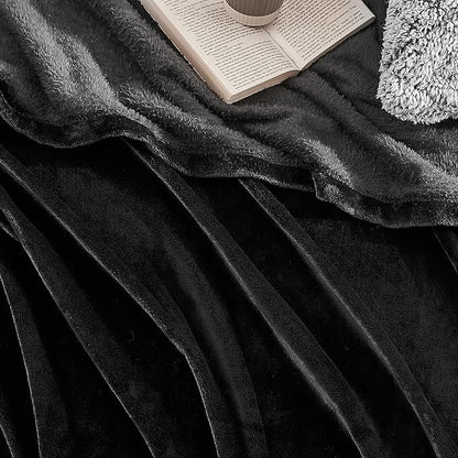 Hansleep Fleece Black Throw XL Blanket, Super Soft Flannel Fuzzy Plush Cozy Blanket for All Seasons, Black, Throw XL 50x70 Inches