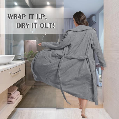 Women's Shawl Collar Bathrobe, Soft Long Towel Robes for Women - Super Absorbent Quick Dry yet Warm