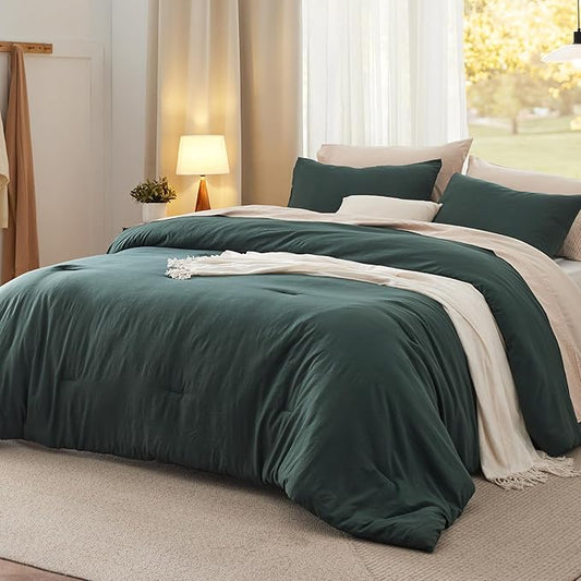 Bedsure Full Comforter Set, Forest Green Soft Prewashed Bedding for All Seasons, 3 Pieces GentleSoft™ Bed Set, 1 Lightweight Comforter (82"x86") and 2 Pillowcases (20"x26")