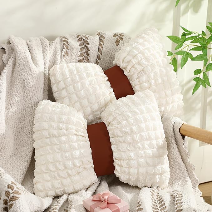 Novabright 2 Pcs Bow Pillow, 13 x 14 Bow Shaped Coquette Throw Pillow, Cushion Soft Home Decorative for Bedroom Sofa Couch Living Room(Beige)