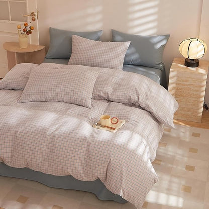 HighBuy Twin XL Comforter Set Pink Blue Checkered Plaid Bedding Comforter Gingham for Boys Girls Boho Farmhouse Gingham Grid Pattern Comforter Set Soft Lightweight Bedding Set
