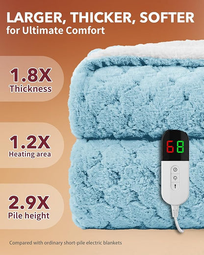 Homemate Heated Blanket Electric Throw - 50"x60" Heating Blanket Throw 4 Hours Auto-Off 10 Heat Levels Over-Heat Protection Luxury 800 GSM Faux Fur 200 GSM Sherpa ETL Certification