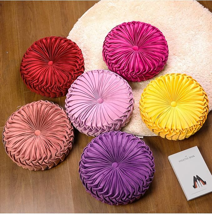 HLOVME Throw Pillow for Couch Decorative 3D Pumpkin Round Velvet Cushion for Sofa Bed Chair Floor 15"X15", Brown
