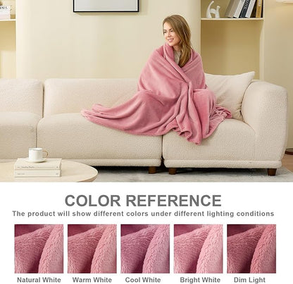 Hansleep Fleece Dusty Rose Queen Blanket, Super Soft Flannel Fuzzy Plush Cozy Blanket for All Seasons, Dusty Rose, Queen 90x90 Inches