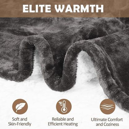 HOW'S MY HOUSE Heated Blanket 72" x 84", Electric Blanket Full Size with 10 Time Settings & 6 Heating Levels, Over-Heat Protection, Flannel Sherpa Super Cozy with ETL Certification, Gray