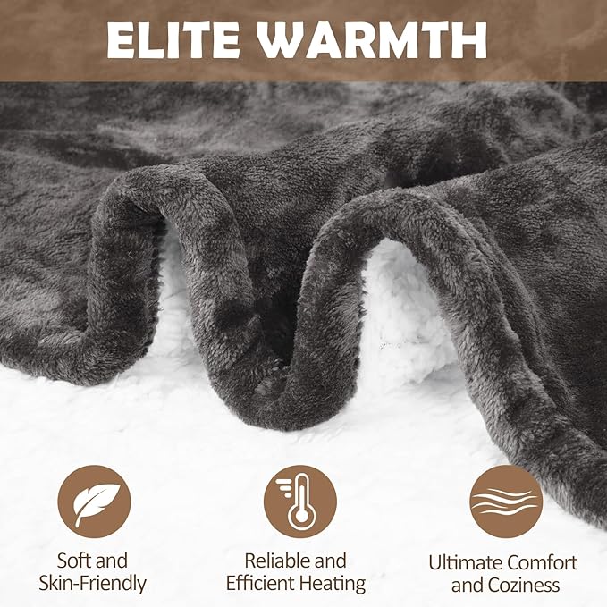 HOW'S MY HOUSE Heated Blanket 90" x 100", Dual Control Electric Blanket King Size with 10 Time Settings & 6 Heating Levels, Over-Heat Protection, Flannel Sherpa Super Cozy with ETL Certification, Gray