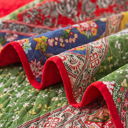BEDIFANY Cotton King Quilt Set - Vintage Farmhouse Bedspread with Vibrant Floral Pattern, 3-Piece Lightweight Coverlet (98x106 Inch) + 2 Pillow Shams, All Seasons Multicolor Quilt Bedding Set