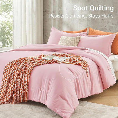 MUXHOMO Pink Full Comforter Sets, All Season Ultra Soft Down Alternative Bedding - 3 Piece Lightweight Bed Set Includes 1 Comforter (82"x86") and 2 Pillow Shams (20"x26")