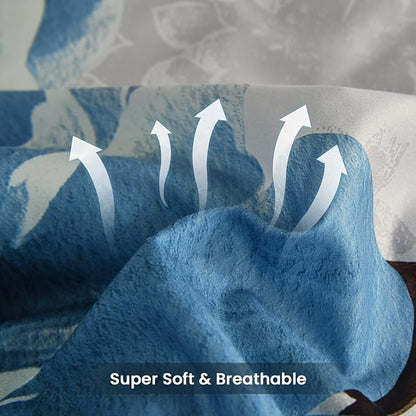 WONGS BEDDING Floral Comforter Set King Size, 7 Pieces Bed in a Bag Bedding Set, Grey and Blue Flower Comforter Soft Microfiber for All Season with Pillowcases & Shams,Sheets(90"×90")