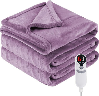 Electric Heated Blanket Throw Size 50"x60", Fast Heating Throw, Soft Microplush for Sofa & Office,6 Heating Levels & 1-10 Hours Auto Off, Machine Washable, Gifts for Family-Purple
