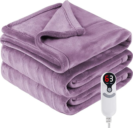 Electric Heated Blanket Throw Size 50"x60", Fast Heating Throw, Soft Microplush for Sofa & Office,6 Heating Levels & 1-10 Hours Auto Off, Machine Washable, Gifts for Family-Purple