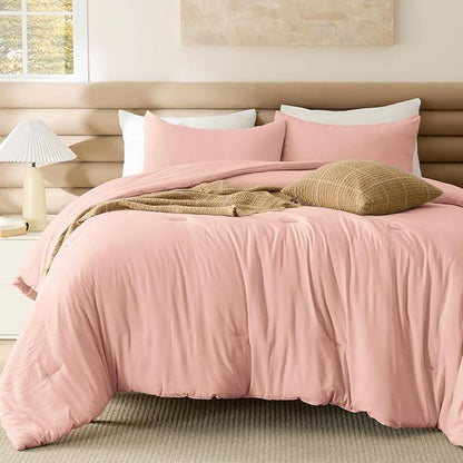Bedsure Twin/Twin XL Comforter Set, Blush Pink Prewashed Bedding for All Seasons, 2 Pieces GentleSoft™ Warm Down Alternative Bed Set, 1 Lightweight Comforter (68"x88") and 1 Pillowcase (20"x26")
