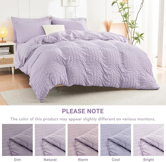 HYMOKEGE Lavender Full Size Comforter Sets Seersucker 7 Pieces, All Season Luxury Bed in a Bag for Bedroom, Bedding Set with Comforters, Sheets, Pillowcases & Shams
