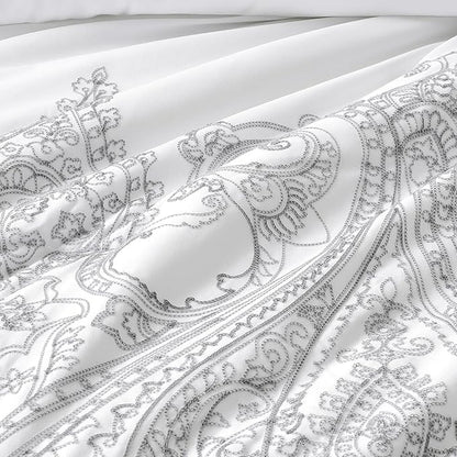 Sunshine Nicole Reversible Comforter Set, Brushed Microfiber Fabric with Embroidery for Front and Printed Microfiber Fabric for Reverse, 3 Pieces Grey White Queen
