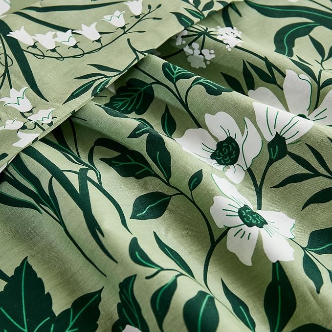 100% Cotton Comforter King Size Sage Green Floral Bedding Set Reversible Botanical Comforter Set 3 Pcs Cottagecore Aesthetic Soft Bedding Sets for All Season