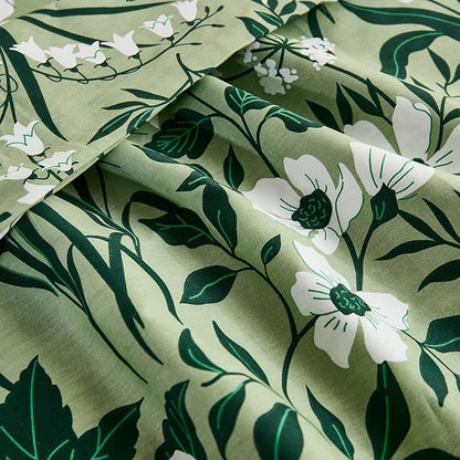 100% Cotton Comforter King Size Sage Green Floral Bedding Set Reversible Botanical Comforter Set 3 Pcs Cottagecore Aesthetic Soft Bedding Sets for All Season