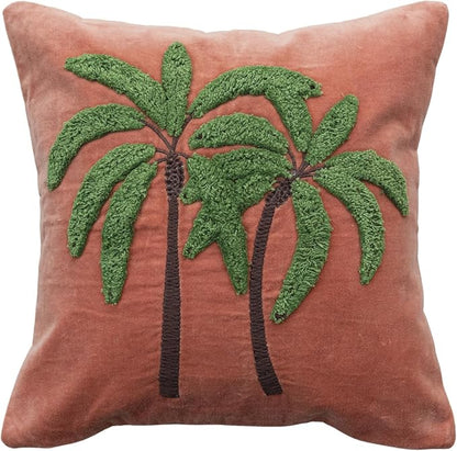 Creative Co-Op Tropical Embroidered Velvet Pillow, Multicolor