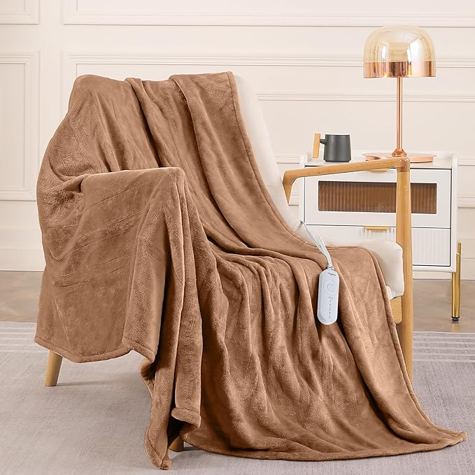 HOMLYNS LuxeHeat Heated Blanket Electric Blanket, Soft Flannel Sherpa Heated Throw, Heating Blanket with 5 Heat Settings, 3 hrs Timer Auto Shut Off (50x60 inches, Coffee)