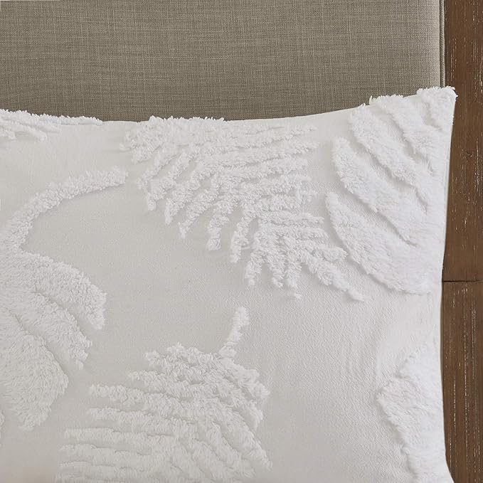 Madison Park Tufted Chenille Cotton Comforter, All Season Bedding Set, Matching Shams, Bahari, Coastal Palm Leaf Off White King/Cal King(104"x92") 3 Piece