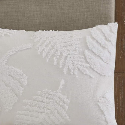 Madison Park Tufted Chenille Cotton Comforter, All Season Bedding Set, Matching Shams, Bahari, Coastal Palm Leaf Off White King/Cal King(104"x92") 3 Piece